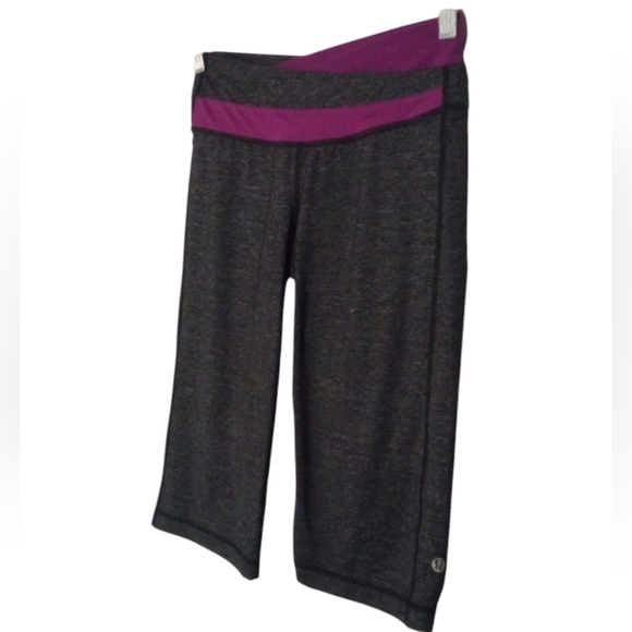 Lululemon Purple Gray Crossover Waist Band Wide Cropped Astro Leggings Size 6 - Picture 3 of 7